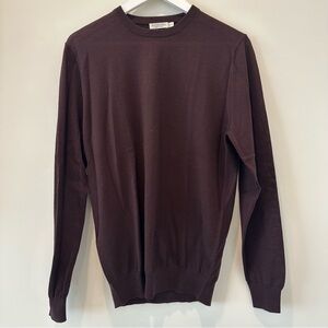 Suitsupply Red Brown Crew Neck Merino Wool Sweater Luxury Business Casual Medium